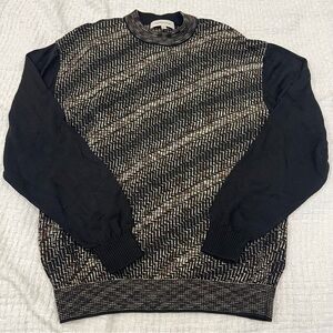 Pronto Uomo Vintage Textured Knit Sweater Black Tan Brown XL – EUC
